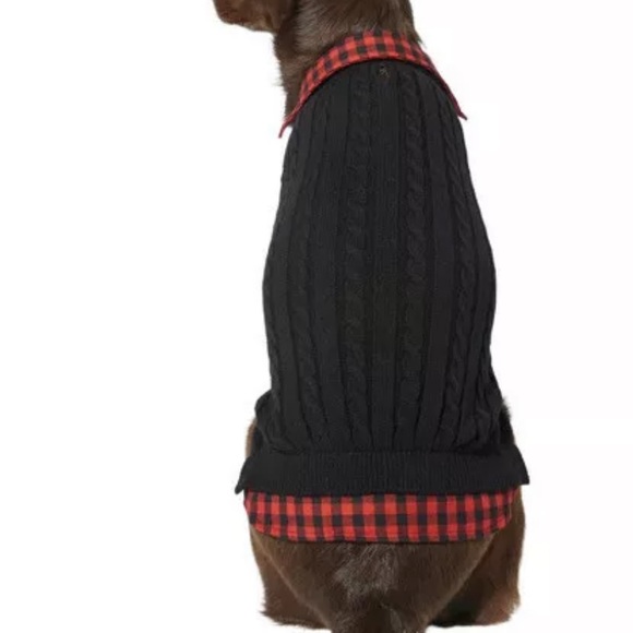 FRISCO CABLE KNIT DOG SWEATER RED PLAID Medium - Chihuahua - Picture 1 of 5